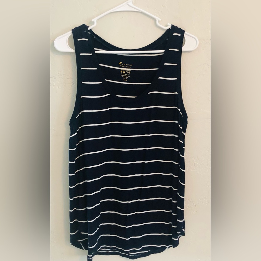 Navy blue and white striped longer length tank top